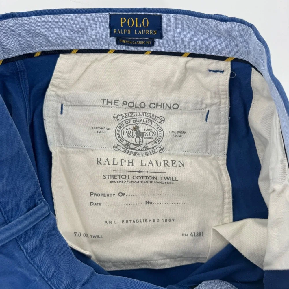Polo Ralph‎ Lauren Mens Blue Stretch Classic Fit Chino Shorts Size 33 9 Inseam